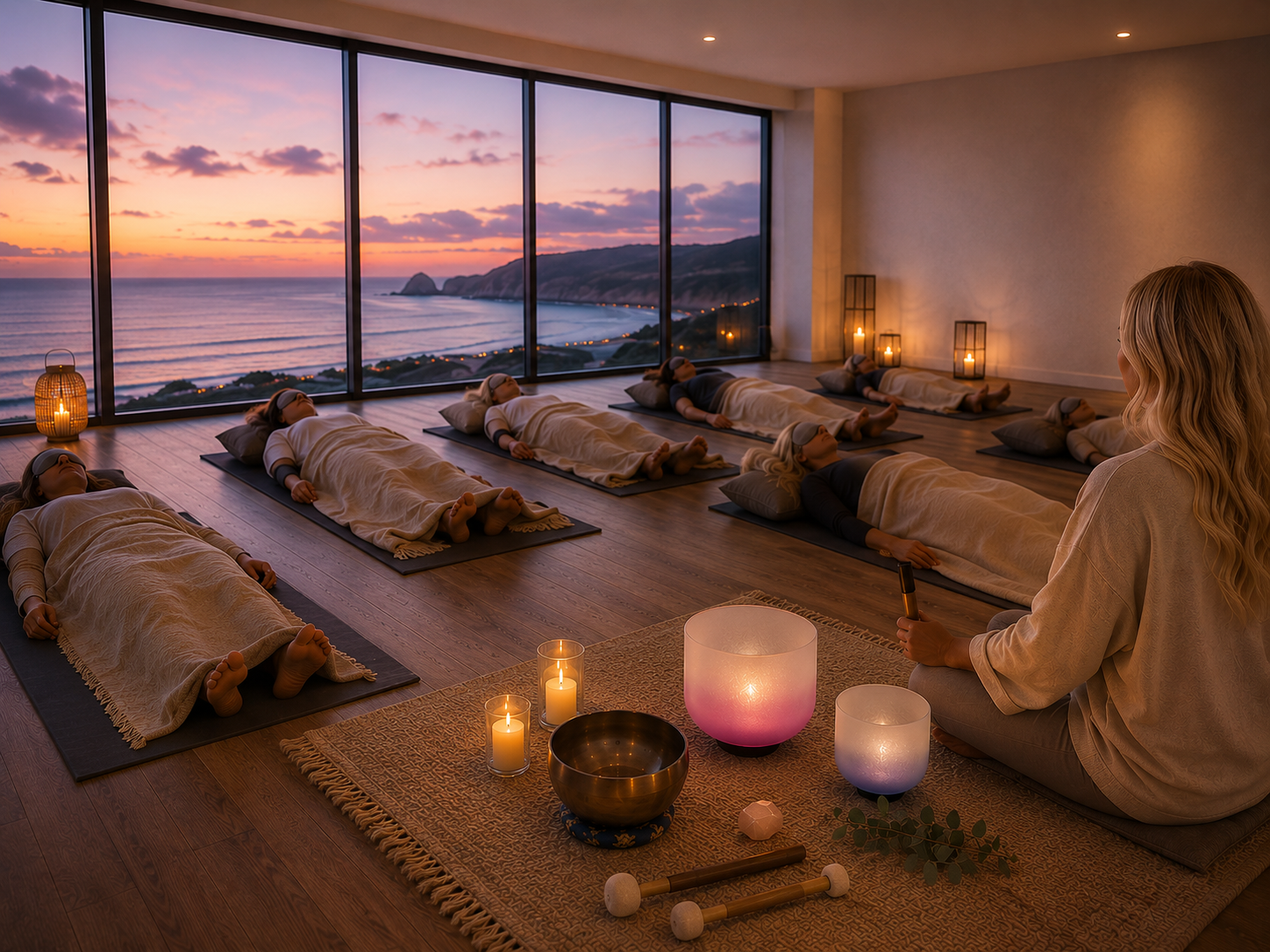 Sound bath in a studio overlooking the sea